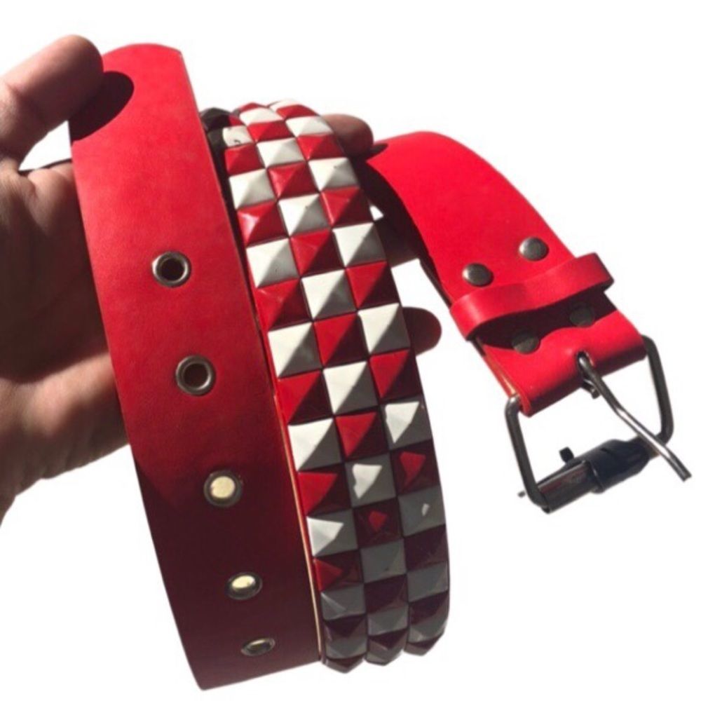 Brand New Red & White Checkered Studded Belt
